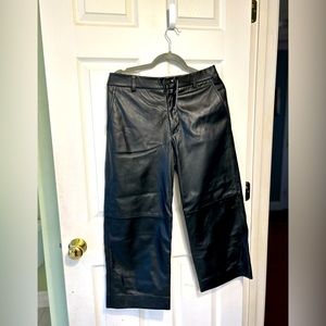 NWT Black Lauren ralph Lauren Genuine Leather Cropped Wide Leg Pants 8